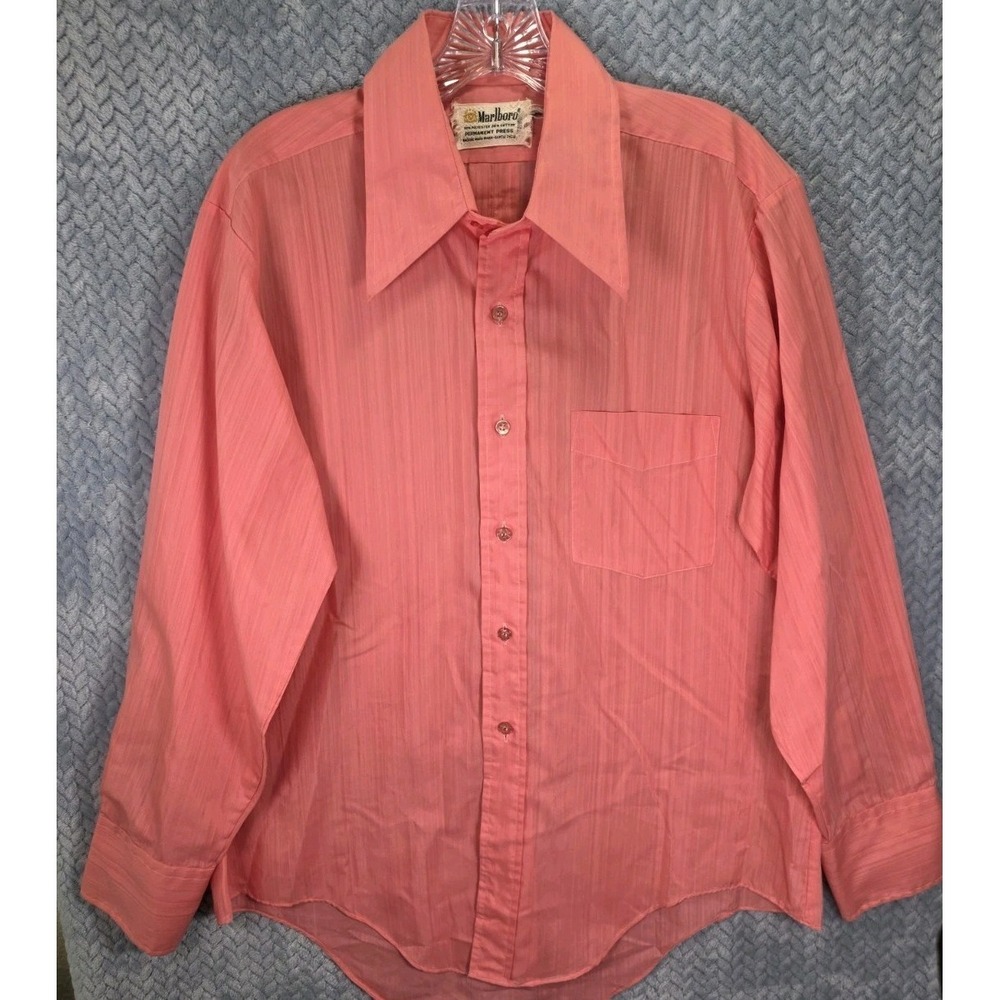 Vintage 70s Marlboro Button Up Dress Shirt Daggar Collar Pink Women' Size Large